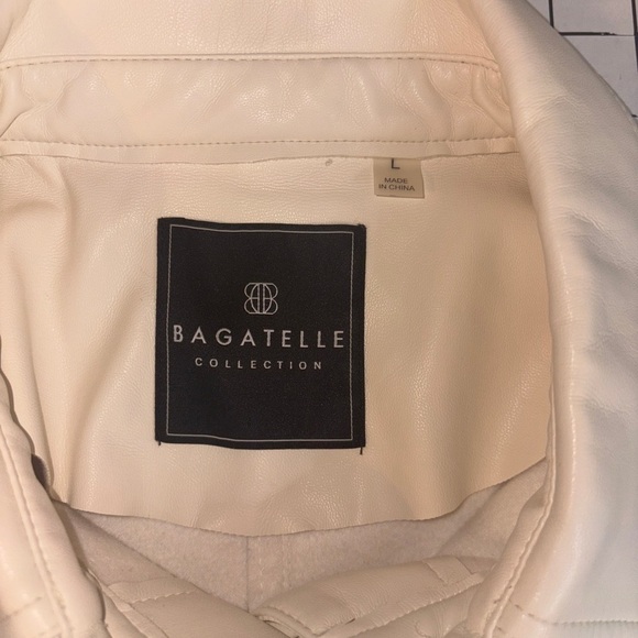 Bagatelle Faux Leather Collared Shirt Dress Buttons Cream size Large - Picture 2 of 8